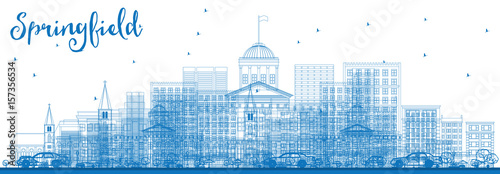 Outline Springfield Skyline with Blue Buildings. photo