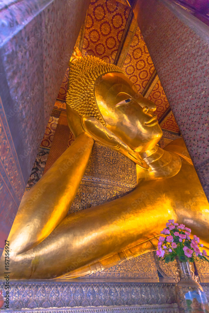 giant reclining golden Buddha statue at Wat Pho Bangkok Thailand