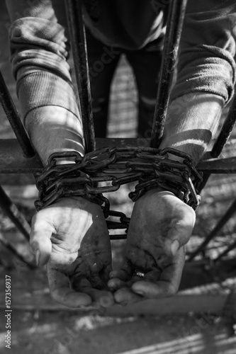 Prisoner's hands in chains
