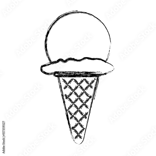 blurred thick silhouette of ice cream ball in cone vector illustration