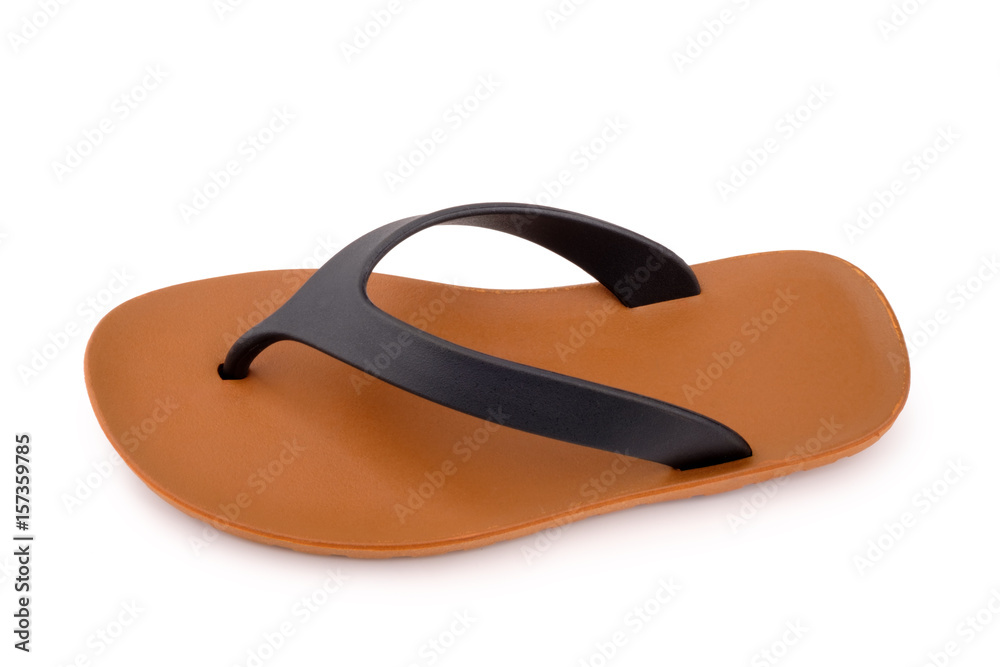 Brown rubber flip flops on a white background Brown rubber flip flops on a white background