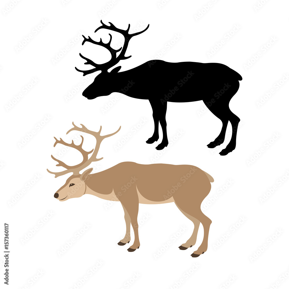 Deer vector illustration style Flat  set silhouette