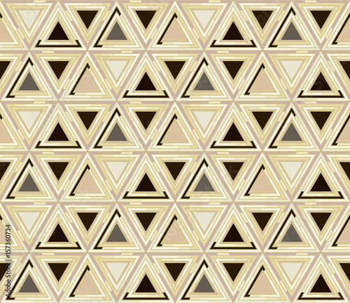 Geometrical mosaic seamless pattern consisting of colored triangular elements. Useful as design element for texture and artistic compositions.