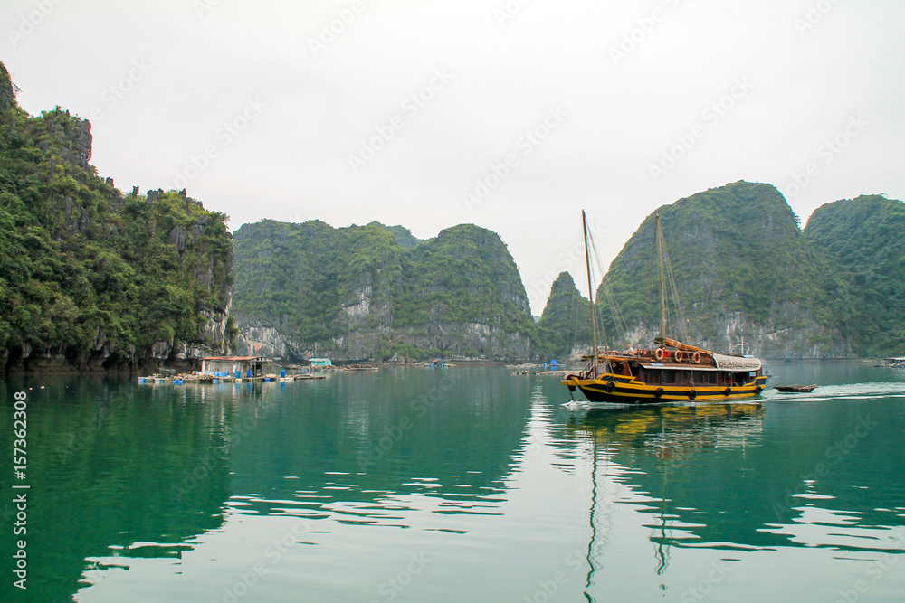 Beautiful Ha Long Bay with Limestone Cliffs