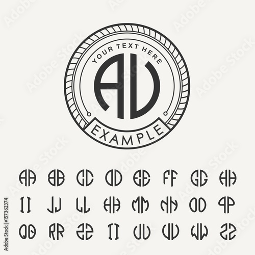 Modern emblem, badge, template. Luxury elegant frame ornament line logo design vector illustration. And set to create monograms of two letters in scribed in a circle.
