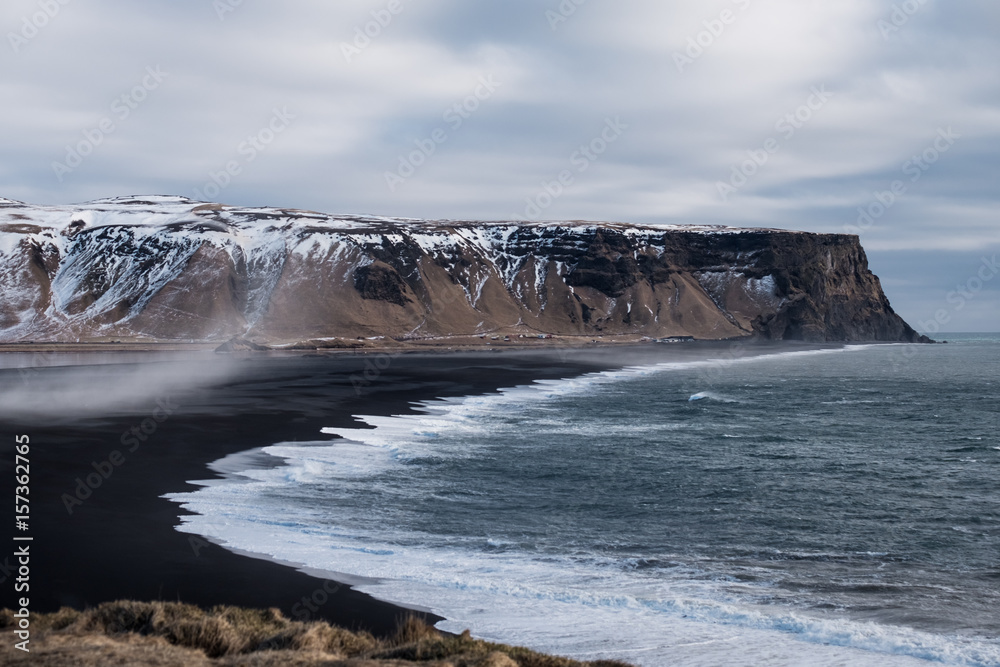 Iceland landscape, popular landmark Black Sand Beach in Vik, Iceland Iceland landscape, popular landmark Black Sand Beach in Vik, Iceland