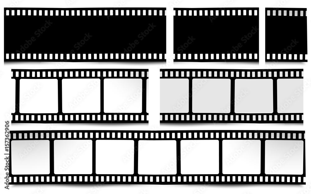 Film, movie, photo, filmstrip on white in black and white colors