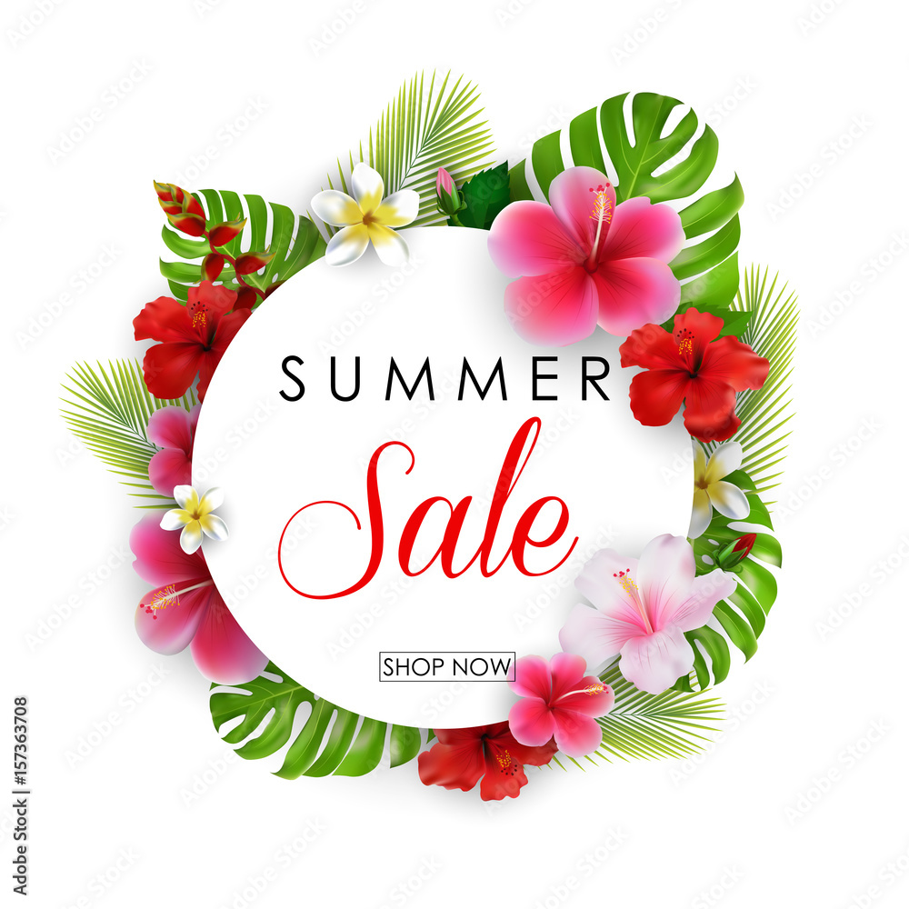 Obraz premium Summer sale round background with flowers