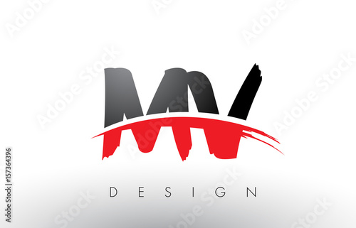MV M V Brush Logo Letters with Red and Black Swoosh Brush Front