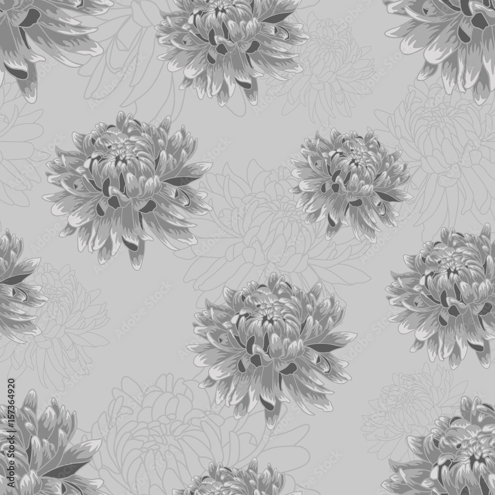 Seamless  floral pattern with silver gray  chrysanthemums 