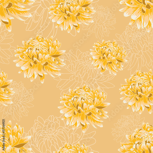 Seamless  floral pattern with bright yellow  chrysanthemums 