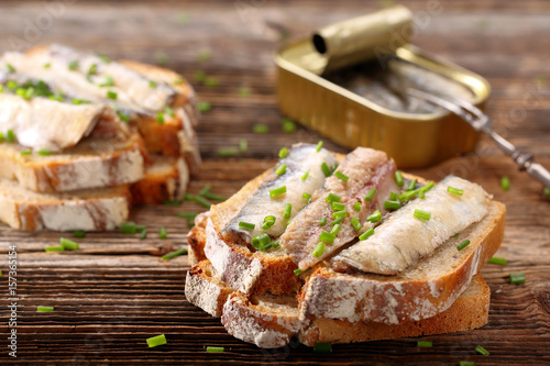 fresh sandwich with sardines on wholegrain bread