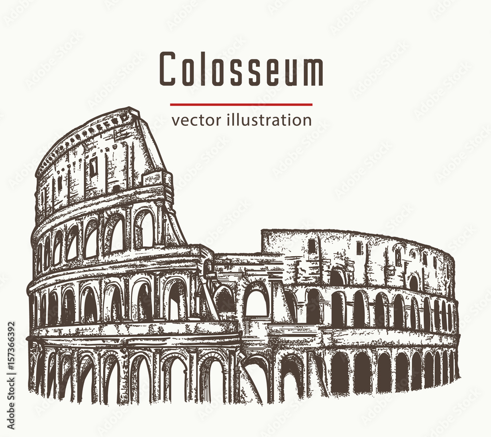 Coliseum in Rome, Italy vector. Colosseum hand drawn illustration