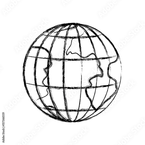 monochrome blurred silhouette of earth globe with meridians and parallels vector illustration