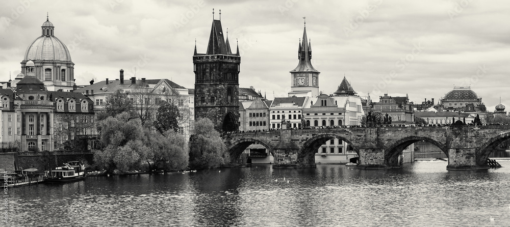 Monochrome photo of architecture of Prague.