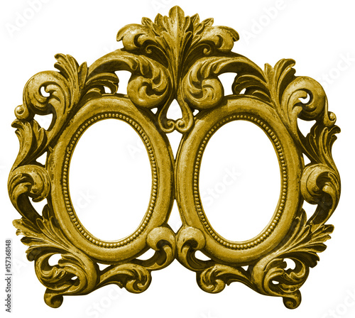 Old double gilded wooden Frame Isolated with Clipping Path on white background photo