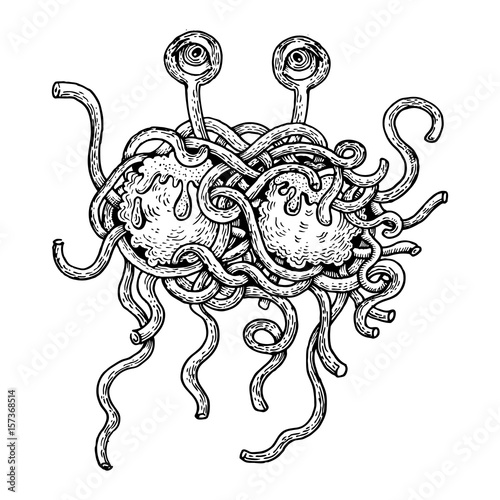 Flying spaghetti monster engraving style vector