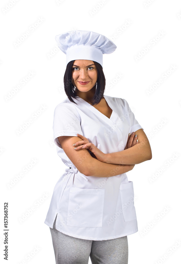 woman in chef uniform isolated on white background woman in chef uniform isolated on white background
