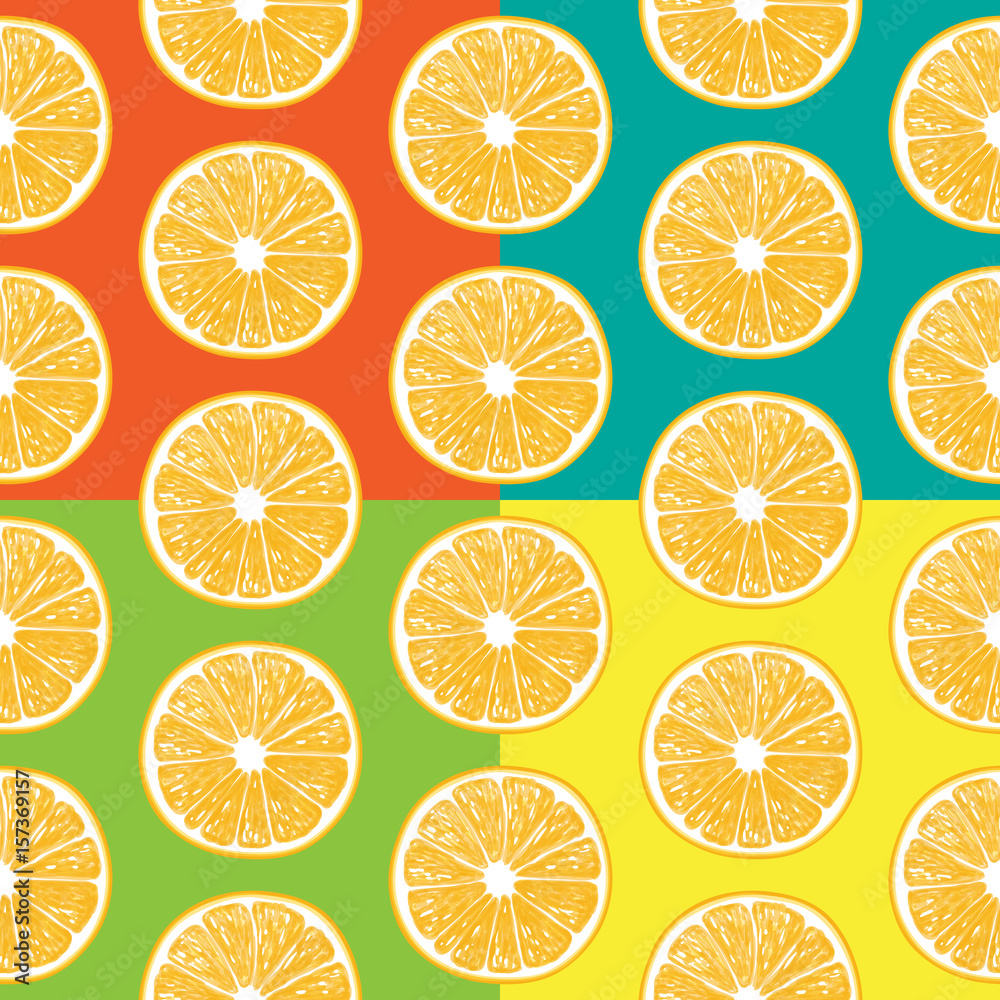 Orange slices seamless pattern. vector illustration element for design. 4 color variations.