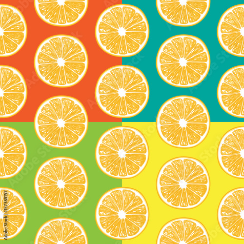 Orange slices seamless pattern. vector illustration element for design. 4 color variations.