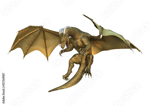 Fototapeta Naklejka Na Ścianę i Meble -  3D Rendering Fantasy Dragon on White