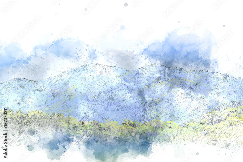Abstract Mountain watercolor background.