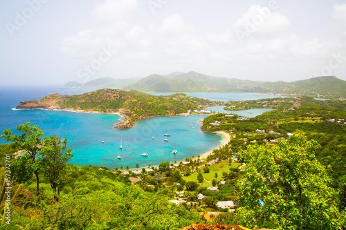 Antigua, Caribbean islands,  English harbour view with Freeman’s bay and yachts anchored by the beach  © IRStone