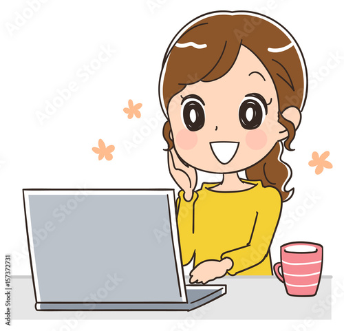 パソコンを使う女性のイラスト