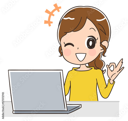 パソコンを使う女性のイラスト