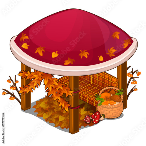 red mushroom house with autumn leaves clip art preview