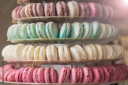 Colorful macarons in a market.  sweet-shop