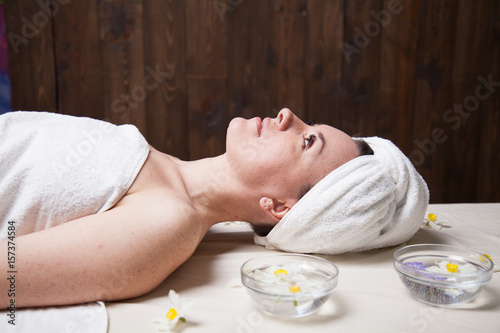 the beautiful girl lying in Spa massage sauna