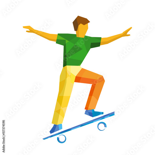 Skateboarder jump on skateboard, isolated on white