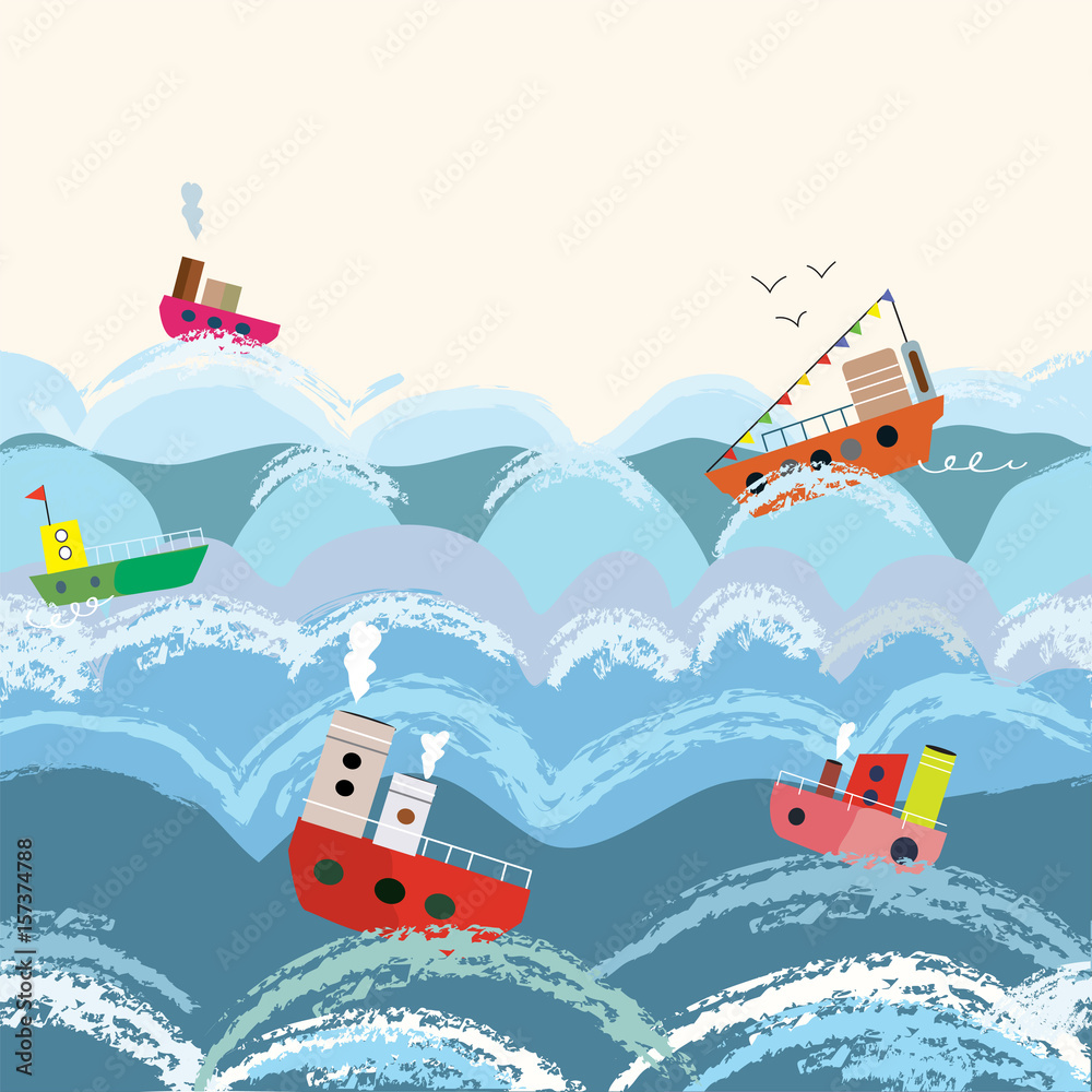 Sea and boats seamless pattern for kids Sea and boats seamless pattern for kids