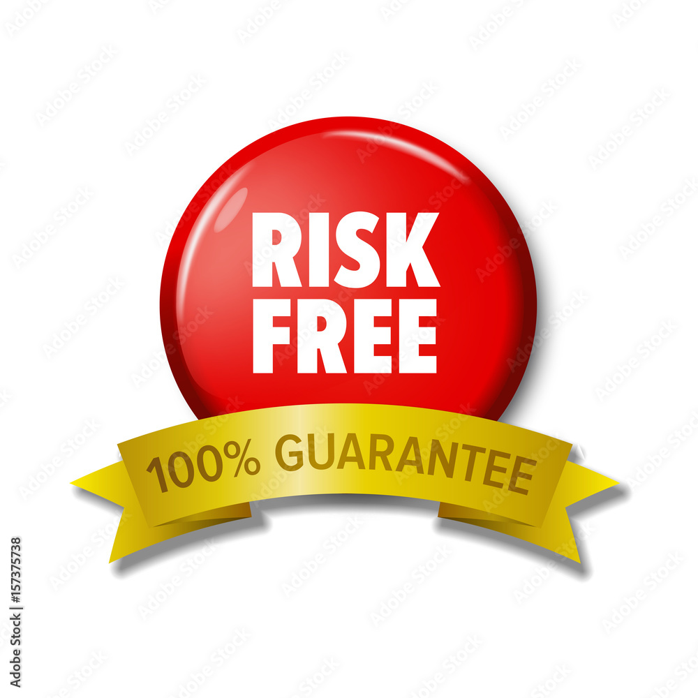 Fotografie Round red button with words 'Risk Free - 100% Guarantee'