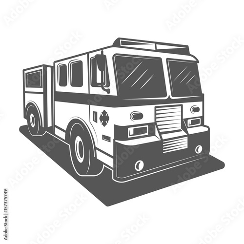 Fire truck vector illustration in monochrome vintage style