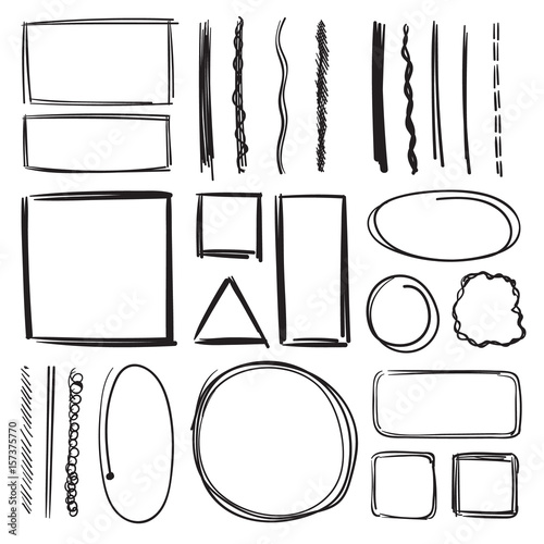 Highlighter, circles and underlines. Vector illustration set of pencil marks. Hand drawn pictures