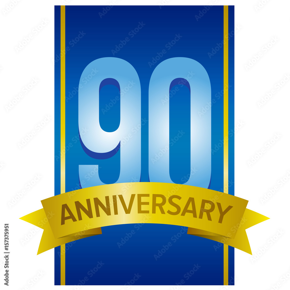 Vector label for 90th anniversary with large digits on blue background