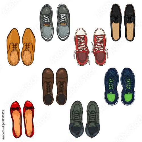 Vector Set of Cartoon Color Shoes Items.