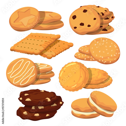 Fototapeta Different cookies in cartoon style