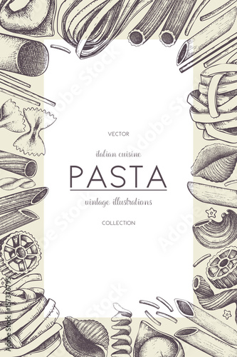 Vector menu template with Italian pasta.