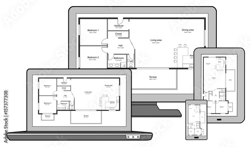 Apartment plan concept on different devices