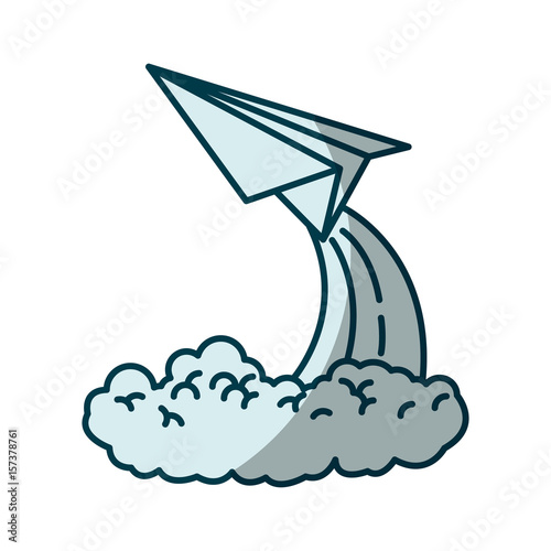 blue shading silhouette of paper plane launch vector illustration