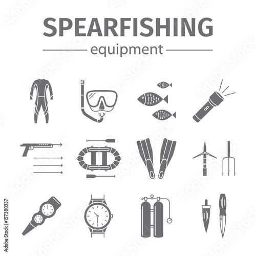 Spearfishing line icon set isolated. Diving icons. Vector illustration.