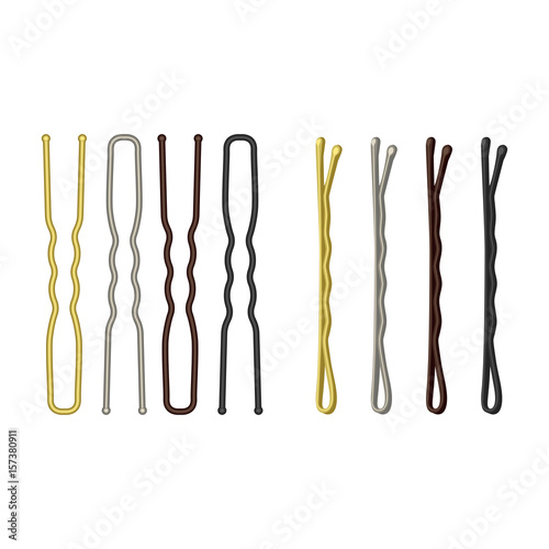 Metal bobby pins vector illustration isolated on white background