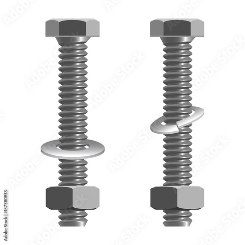 Bolts and nuts realistic vector illustration isolated on white.