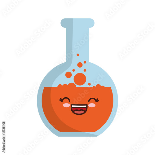 kawaii chemical flask icon over white background. colorful design.  vector illustration