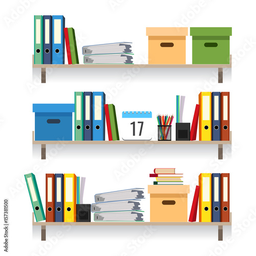 Paperwork concept, files with data in stacked textbooks isolated