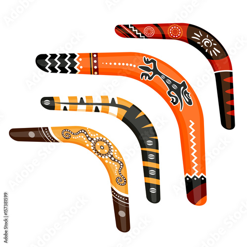 Set of painted traditional australian boomerang tools vector illustration