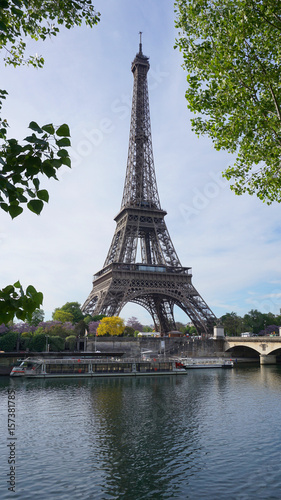 Photo of Eiffel Tower on a spring cloudy morning  Paris  France